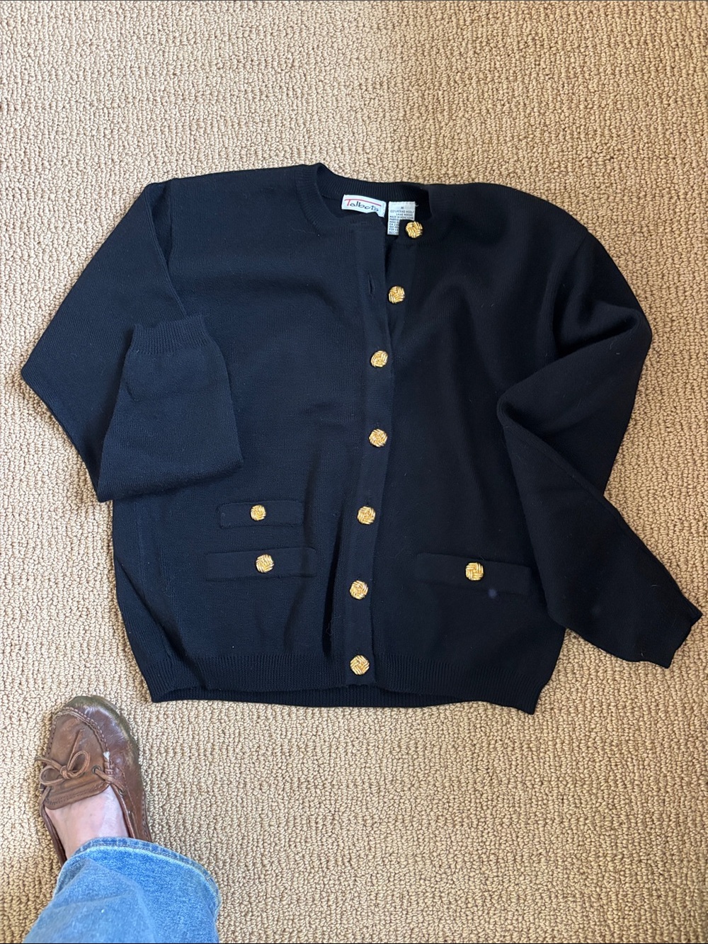 Talbots Black Marino wool Cardigan with Gold Buttons